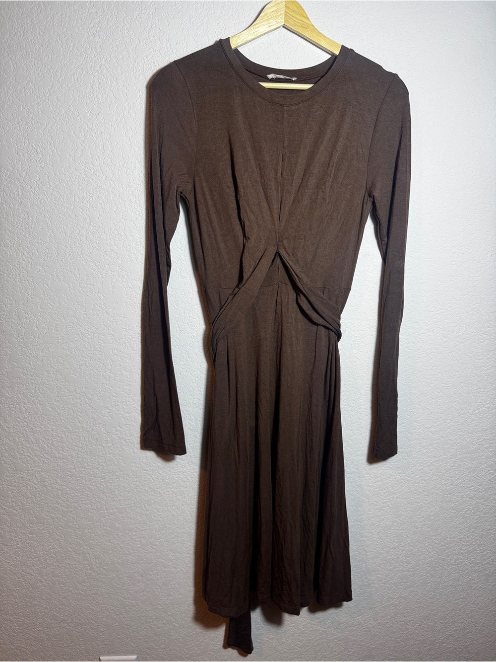 SOZY Dress Womens M Brown Long Sleeve Tie Front Midi Stretch
